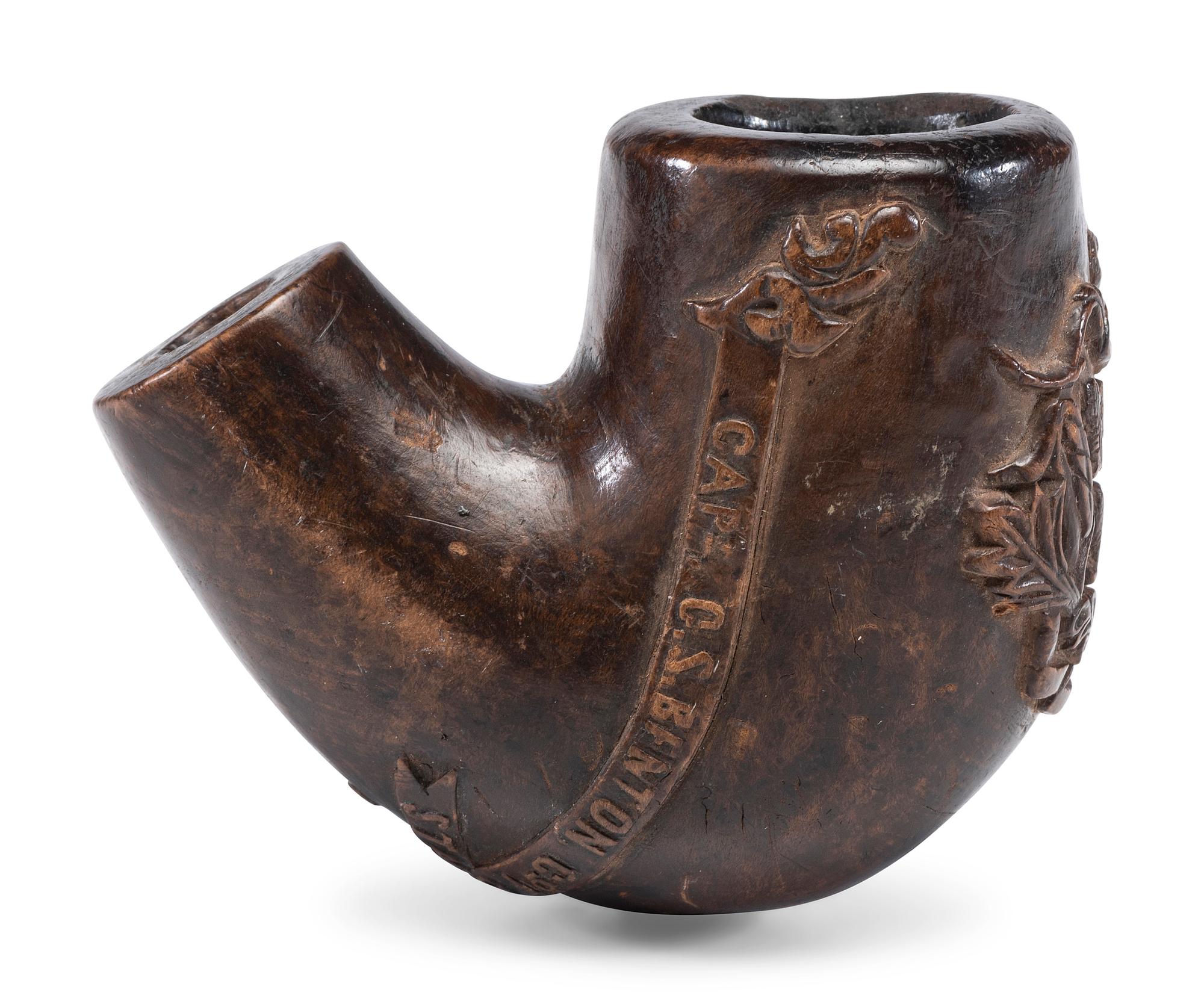 Captain George S. Benton, 5th Connecticut, KIA Chancellorsville. Folk art pipe carved at Stafford Court House, VA, 11 April 1863.