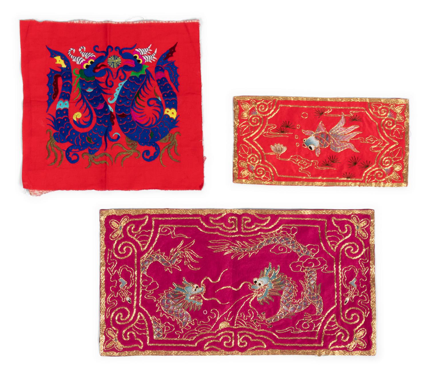 Four Chinese Embroidered Silk Panels