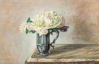 White Peonies in a Pewter Pot