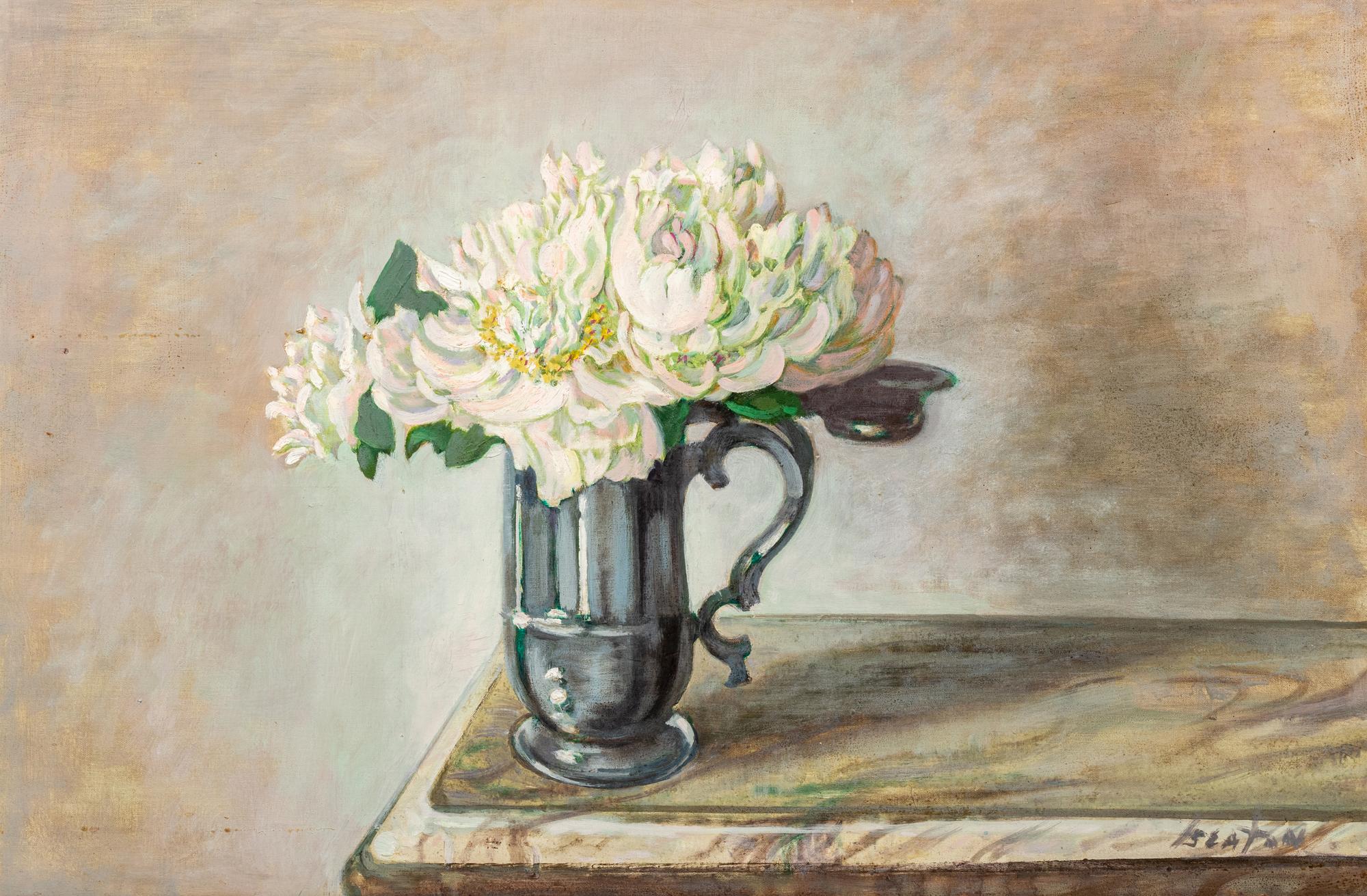 White Peonies in a Pewter Pot