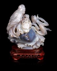 A Chinese Carved Agate Figural Group