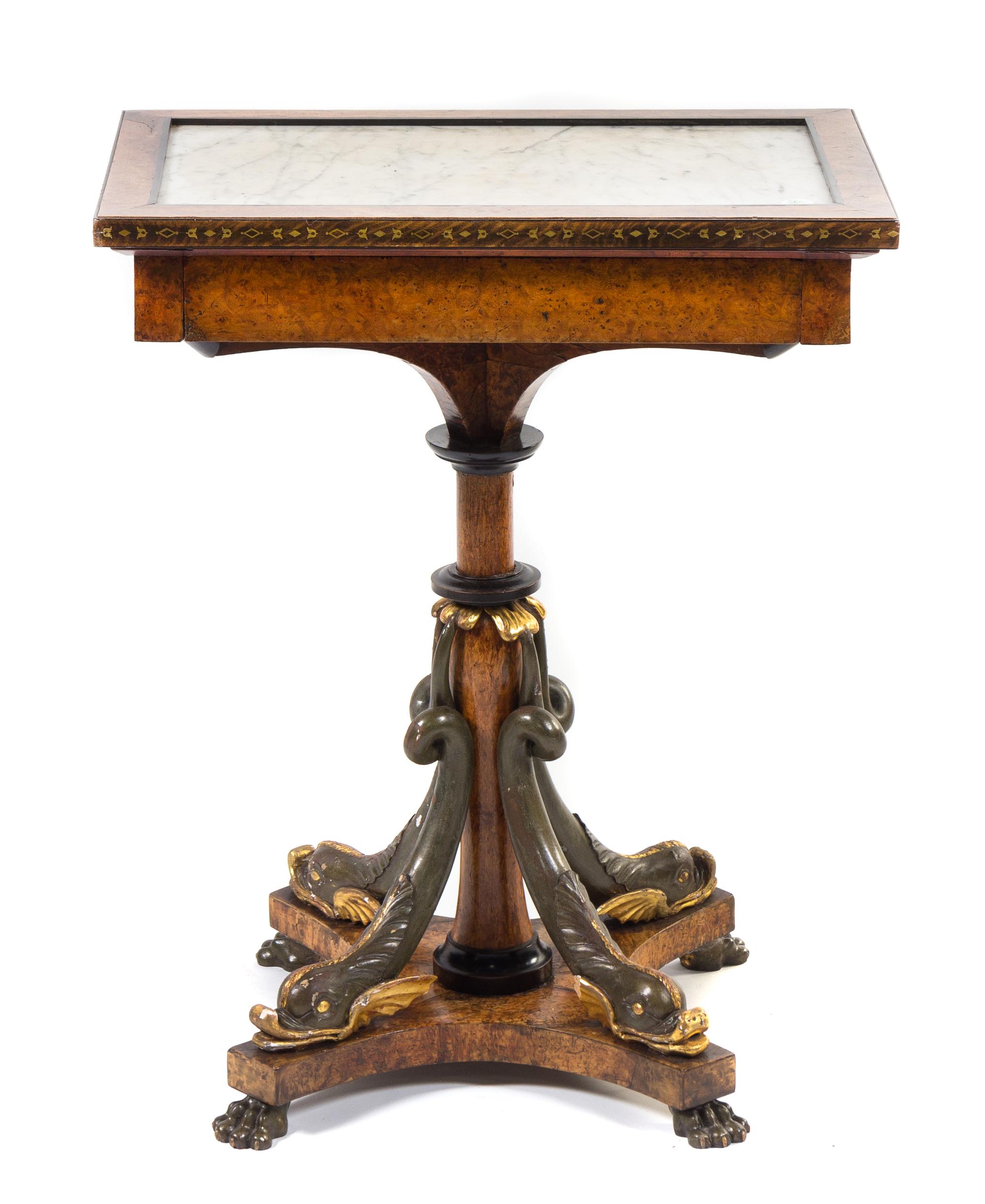 A Regency Painted and Parcel Gilt Side Table Height 30 x width 23 3/4 x depth 15 inches. — 19TH CENTURY