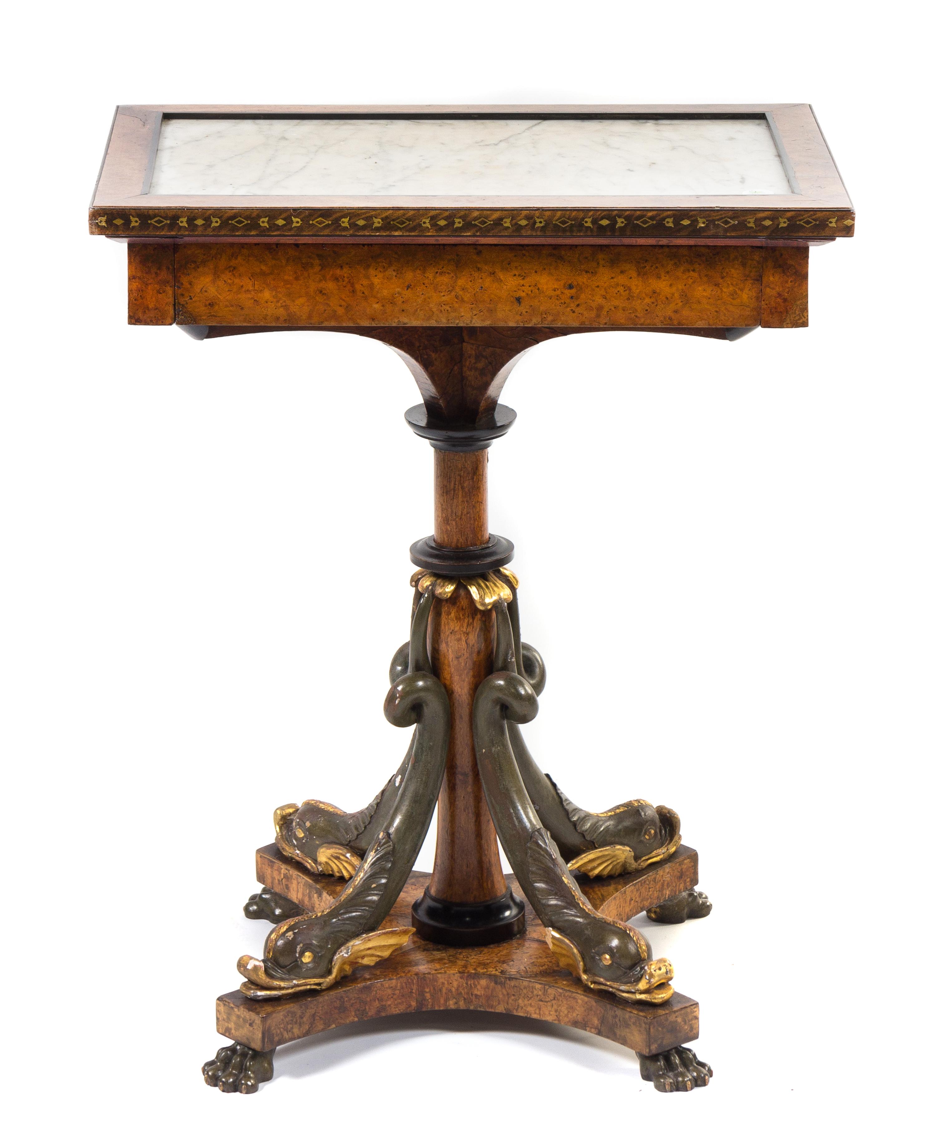A Regency Painted and Parcel Gilt Side Table Height 30 x width 23 3/4 x depth 15 inches. — 19TH CENTURY