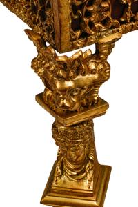 An Empire Style Gilt Bronze Mounted Mahogany and Marble-Top Game Table with a Rock Crystal and Tiger's Eye Chess Set