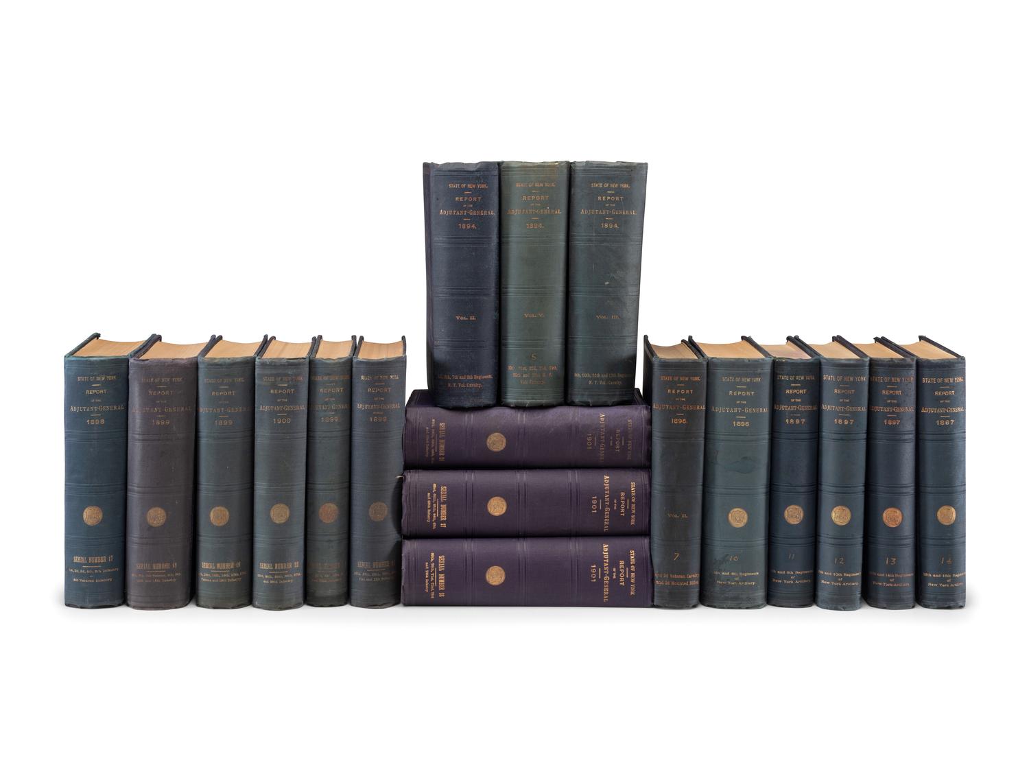 [CIVIL WAR - NEW YORK]. A group of 36 assorted volumes of the Adjutant General's report featuring Civil War-era rosters, comprising: