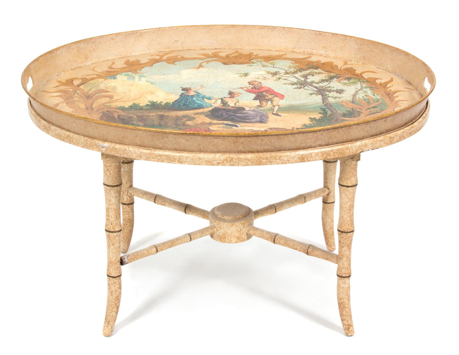 A Regency Style Painted Tole Tray Top Table — 20TH CENTURY