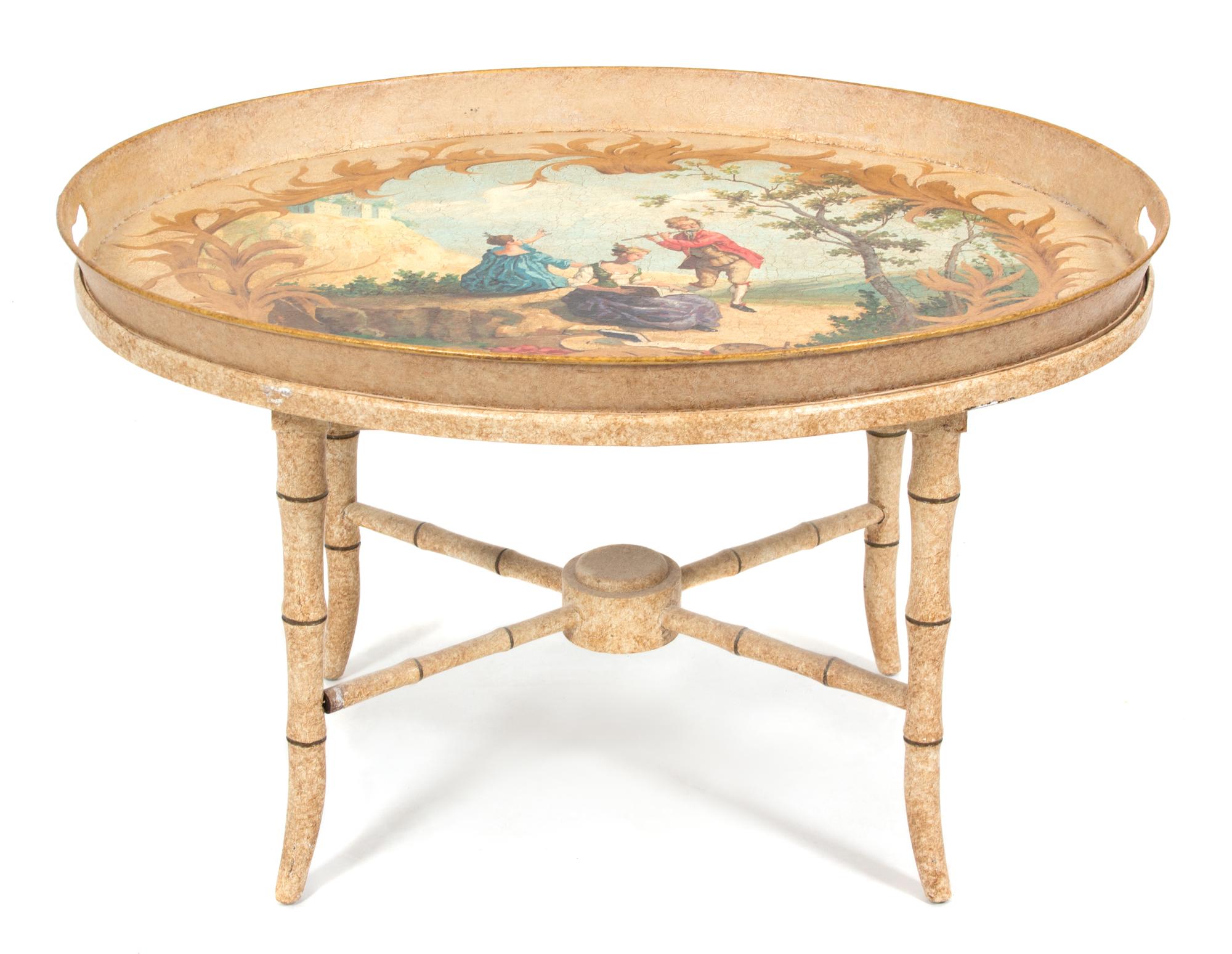 A Regency Style Painted Tole Tray Top Table — 20TH CENTURY
