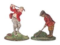 Two Painted Cast Iron 'Golfer' Door Stops