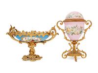 Two Sèvres Style Gilt Bronze Mounted Porcelain Articles