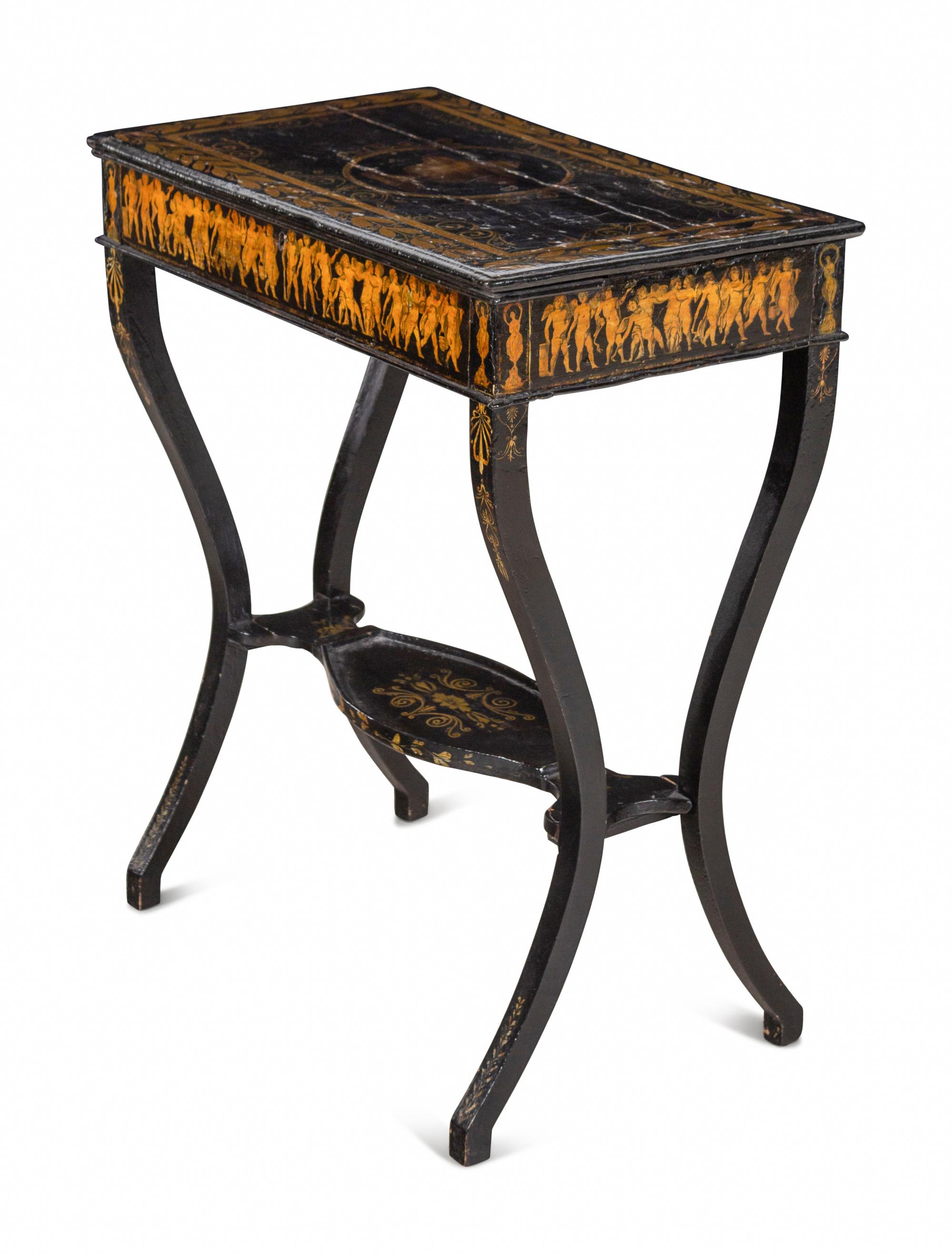 A Northern European Painted and Penwork-Decorated Work Table