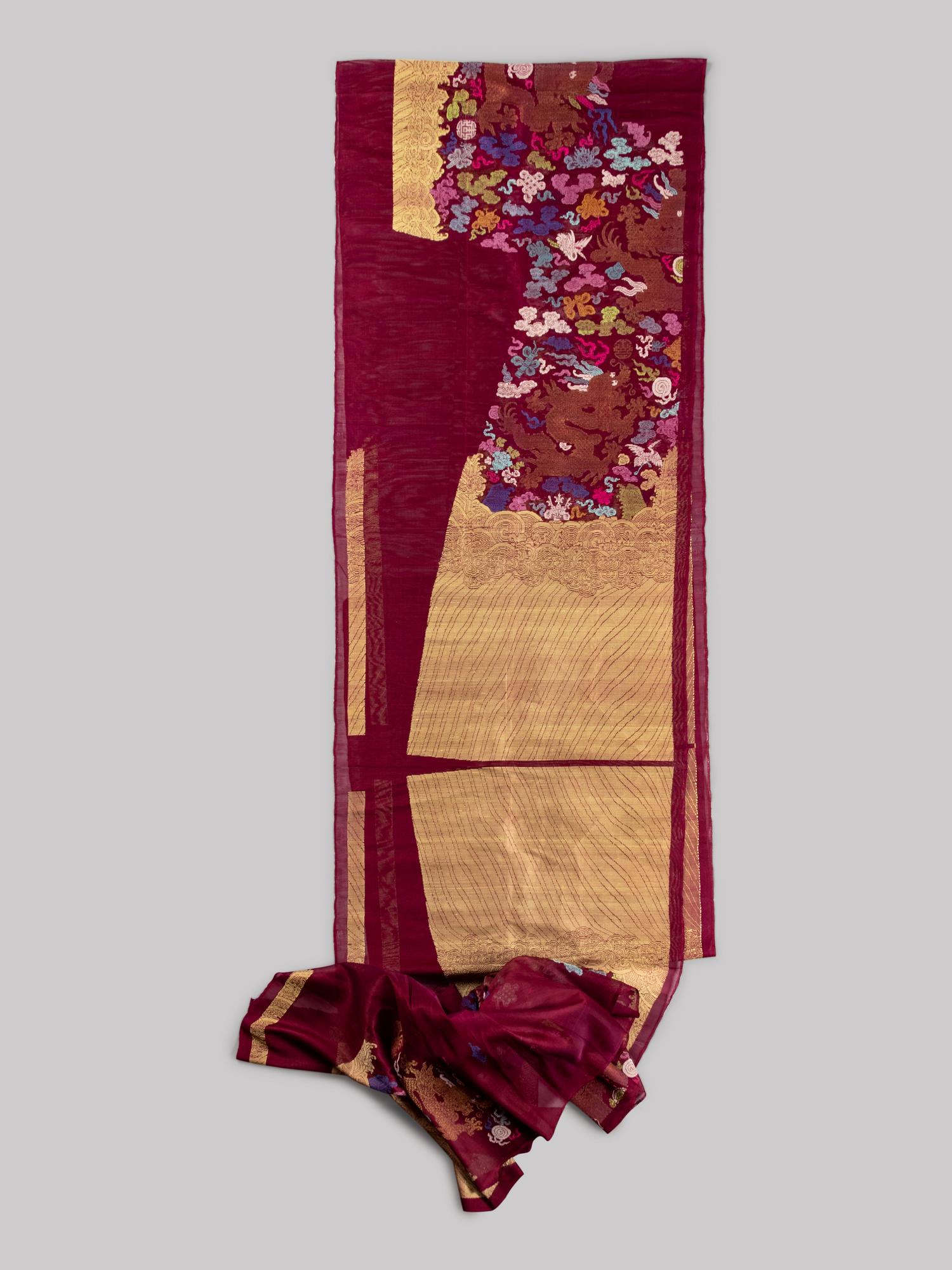 Two Sets of Uncut Silk Gauze Dragon Robe Yardage