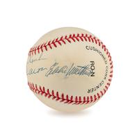 A Hank Aaron, Warren Spahn and Eddie Mathews Braves Hall of Famers Signed Autograph Baseball (Beckett Authentication Services)