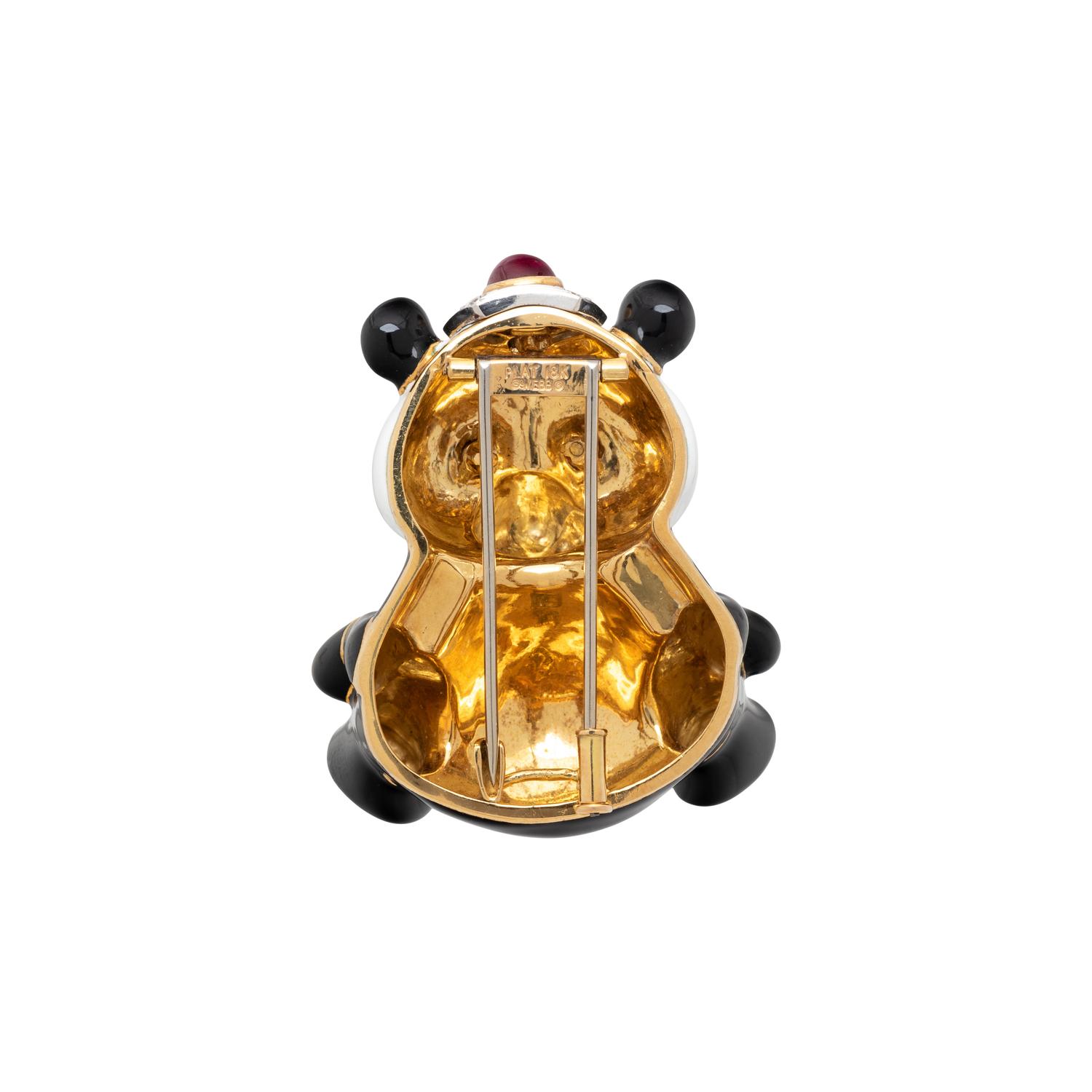 DAVID WEBB, ENAMEL AND RUBY PANDA BEAR BROOCH