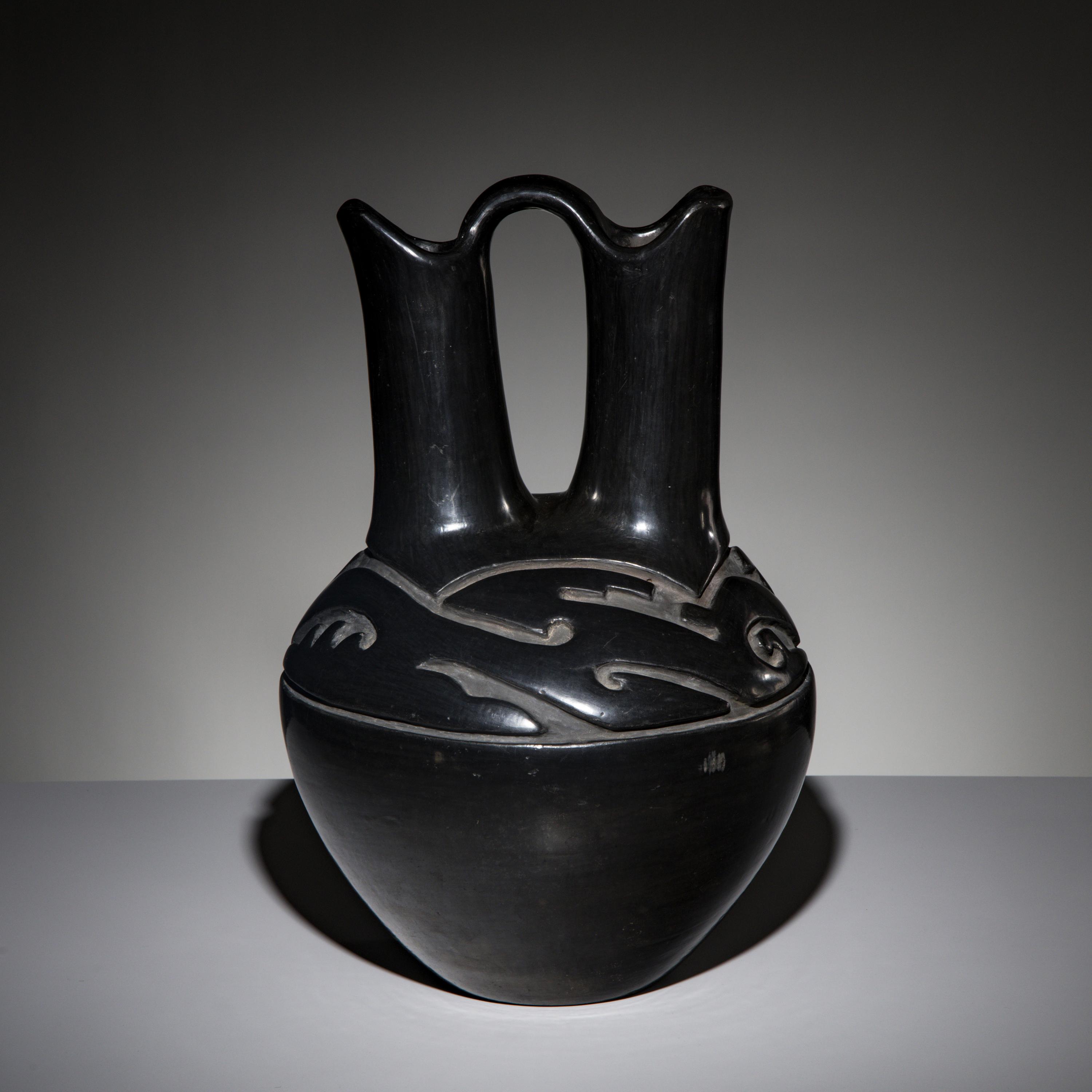 Margaret Tafoya (Santa Clara, 1904-2001) — Carved Blackware Pottery Wedding Vase