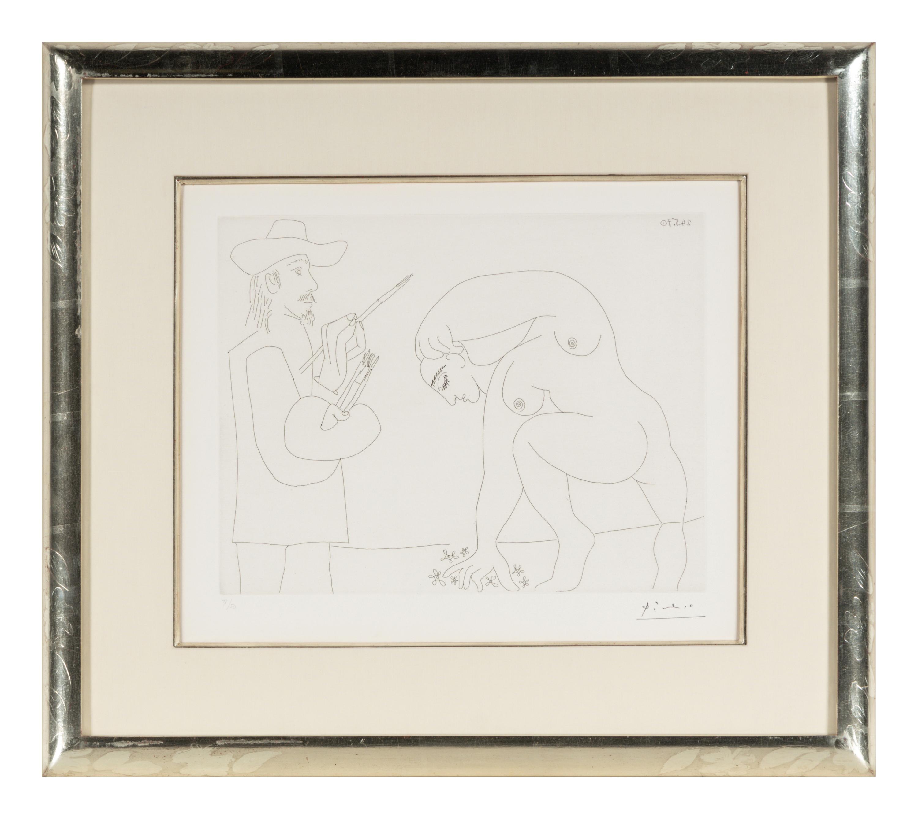 Peintre et femme cueillant des fleurs (plate 56 from Séries 156 ), 1970