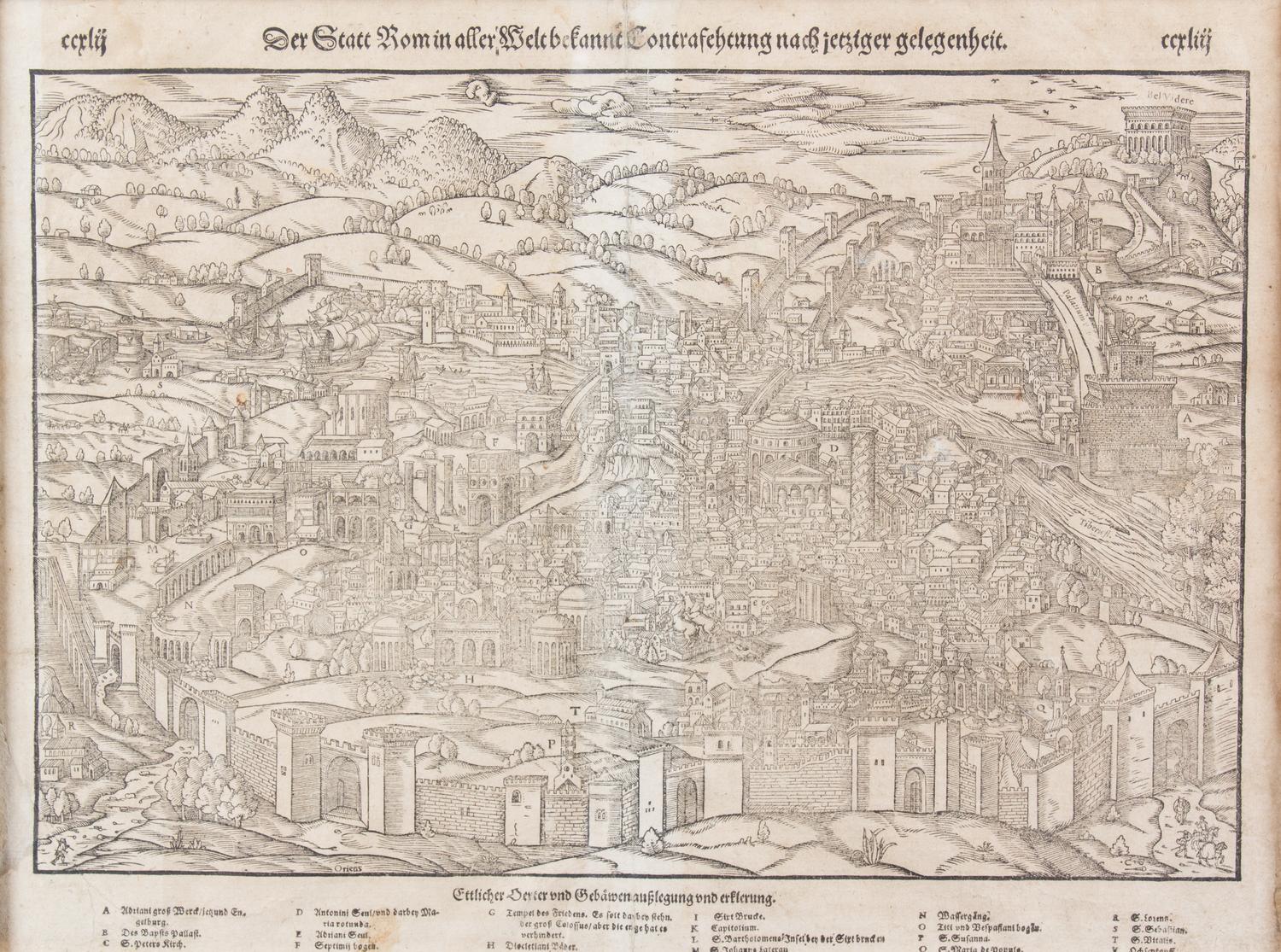 A German Woodcut Map of Rome 11 1/4 x 15 1/4 inches. — SEBASTIANO MUNSTER, CIRCA 1550