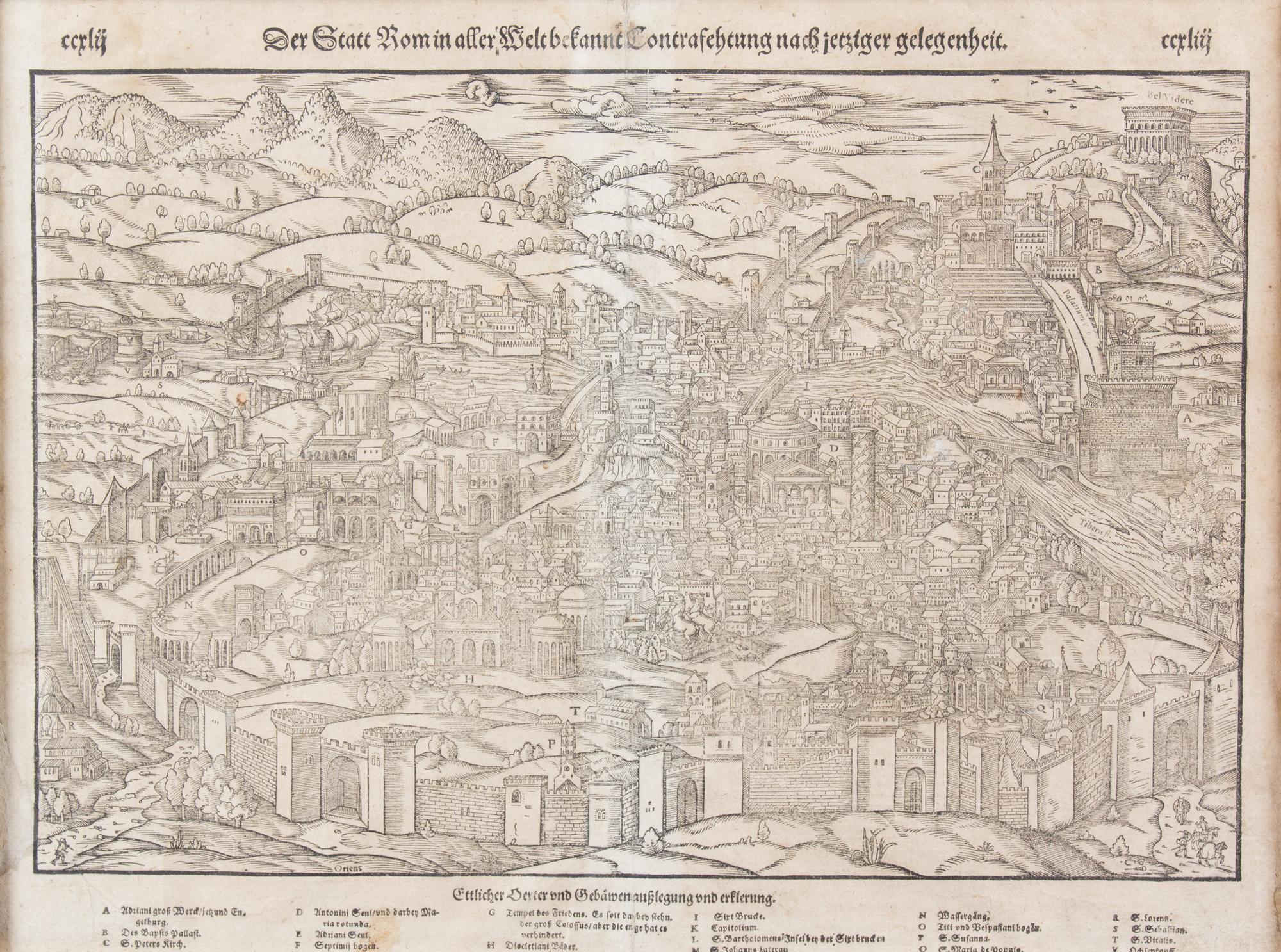 A German Woodcut Map of Rome 11 1/4 x 15 1/4 inches. — SEBASTIANO MUNSTER, CIRCA 1550