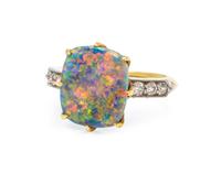 An Edwardian Platinum Topped Gold, Black Opal and Diamond Ring, Tiffany & Co., Circa 1905, 2.70 dwts.