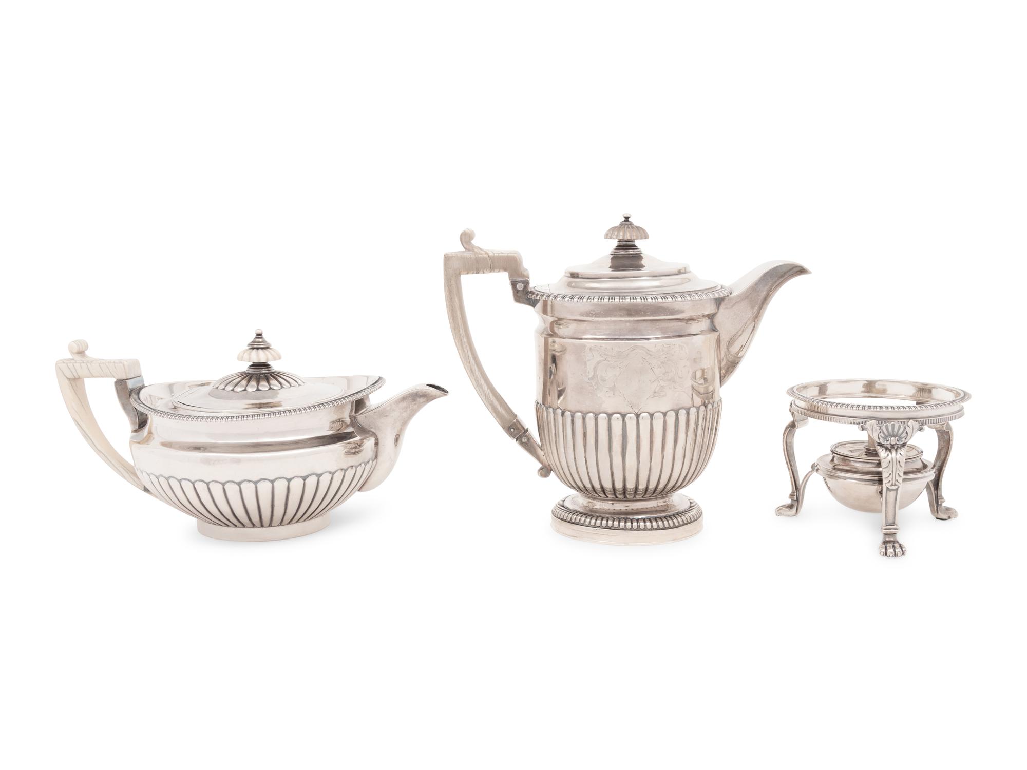 A George III Silver Teapot and Kettle on Lamp Stand