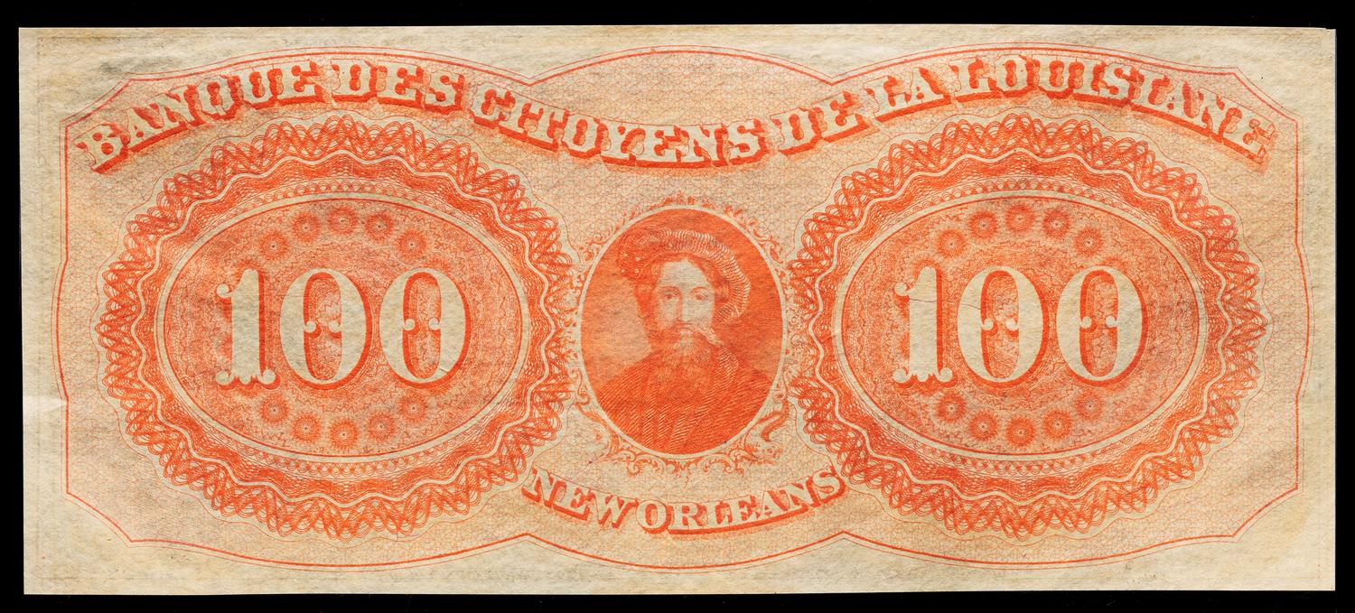 Obsolete $100 Bank Note: Citizens' Bank of Louisiana — NEW ORLEANS, LOUSIANA, CIRCA 1855