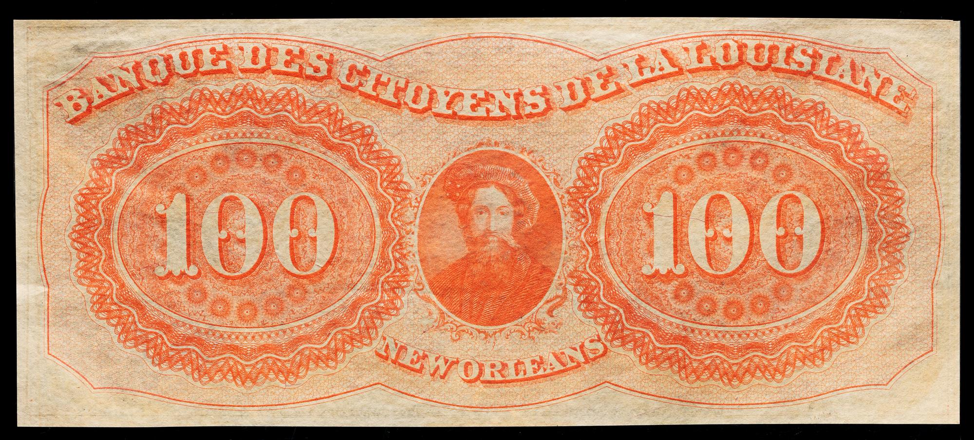 Obsolete $100 Bank Note: Citizens' Bank of Louisiana — NEW ORLEANS, LOUSIANA, CIRCA 1855