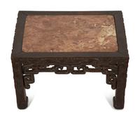 A Pair of Chinese Mother-of-Pearl Inlaid Marble Top Side Tables and a Smaller Low Table