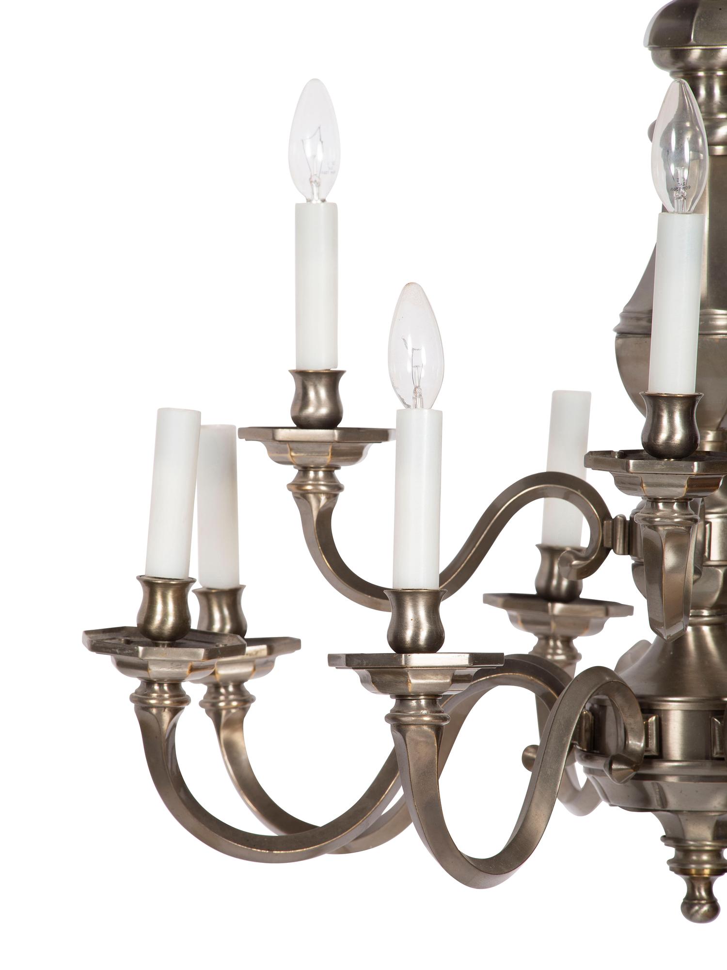 A Brushed Nickel Twelve-Light Chandelier