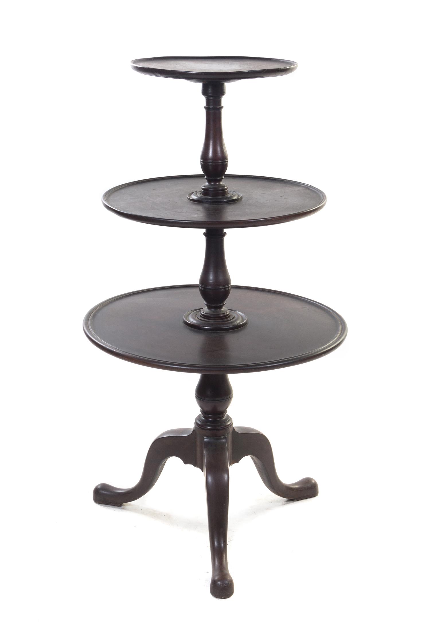 An American Mahogany Three-Tier Dumb Waiter, Height 48 1/2 inches.