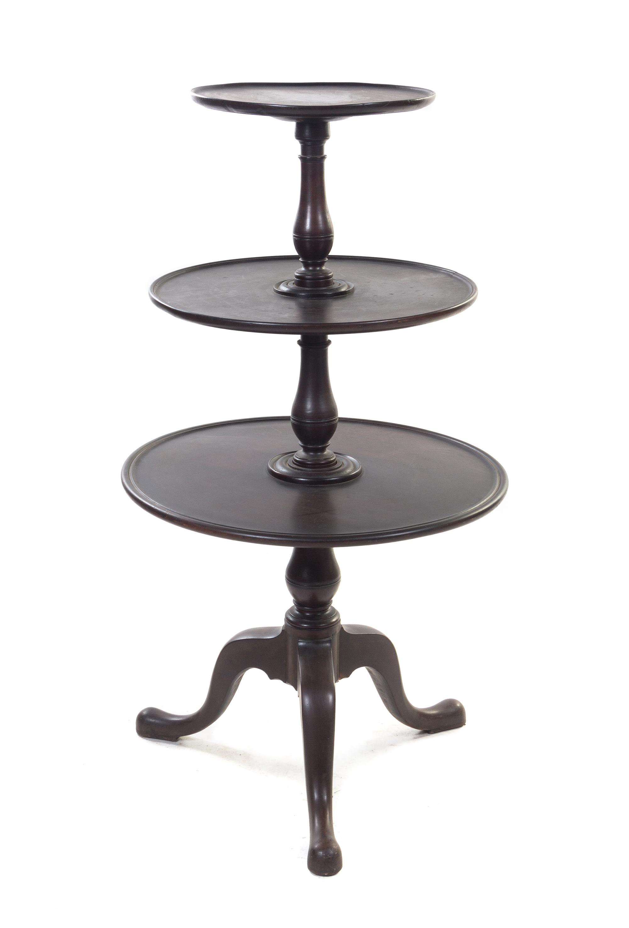 An American Mahogany Three-Tier Dumb Waiter, Height 48 1/2 inches.