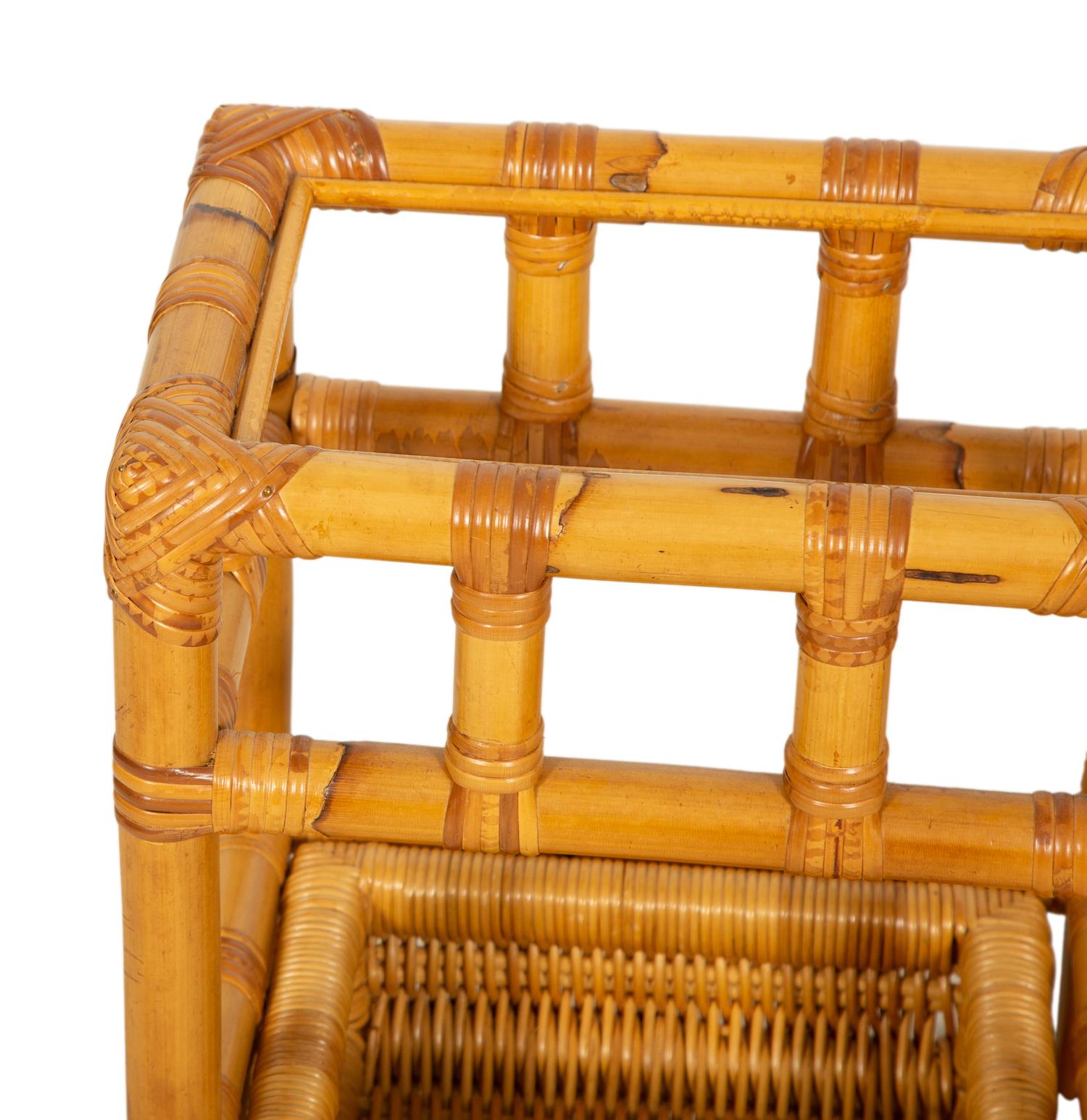 A Bielecky Brothers Rattan Settee with Two End Tables and a Pair of Ottomans