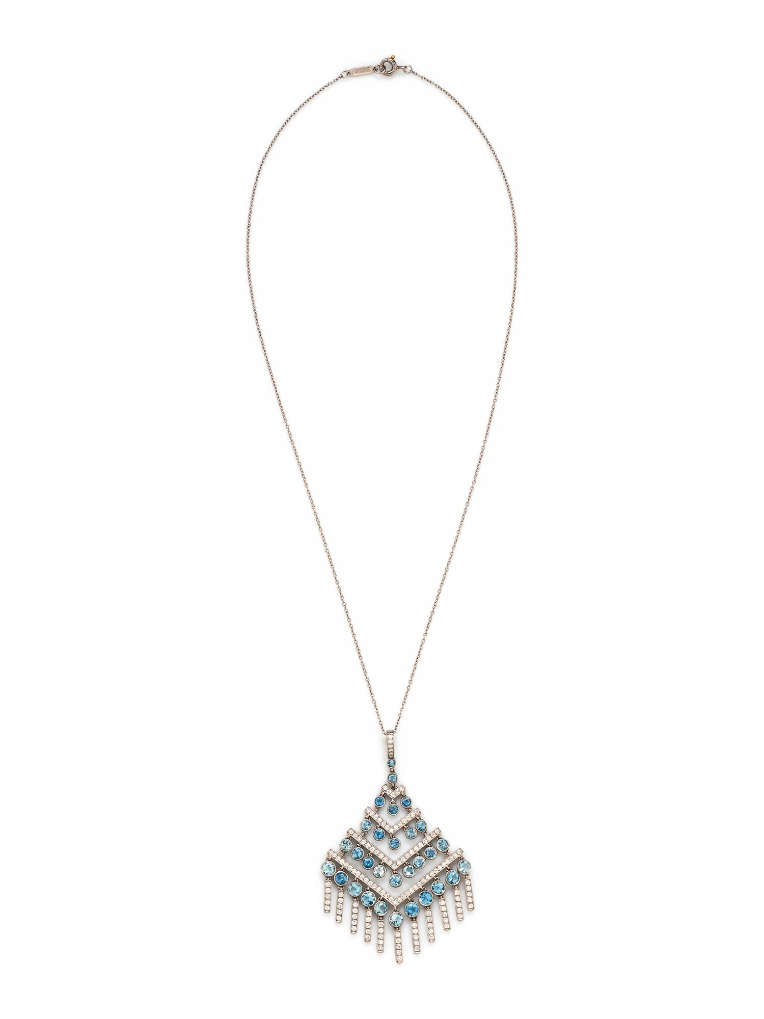 TIFFANY & CO., AQUAMARINE AND DIAMOND PENDANT/NECKLACE