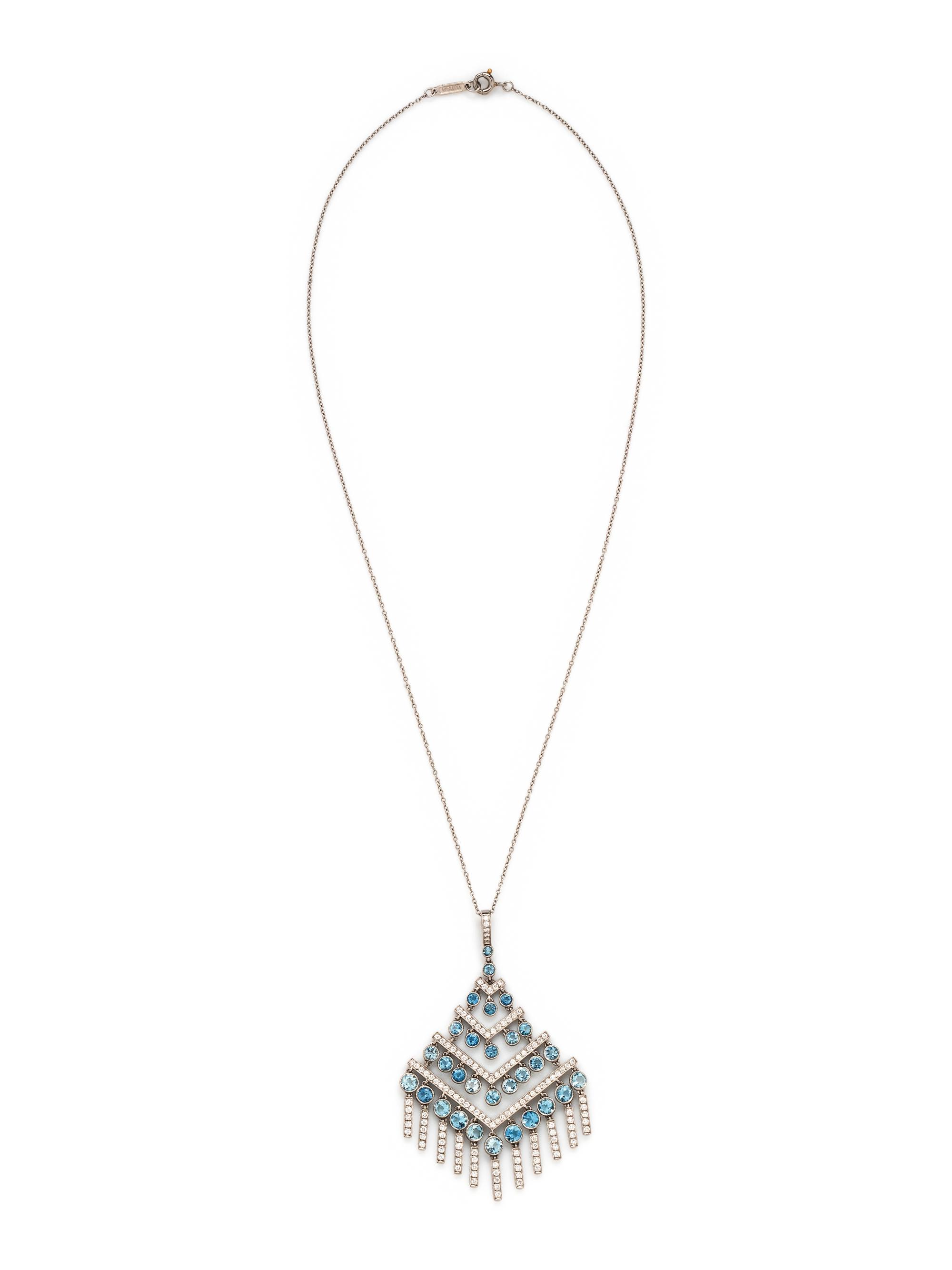 TIFFANY & CO., AQUAMARINE AND DIAMOND PENDANT/NECKLACE