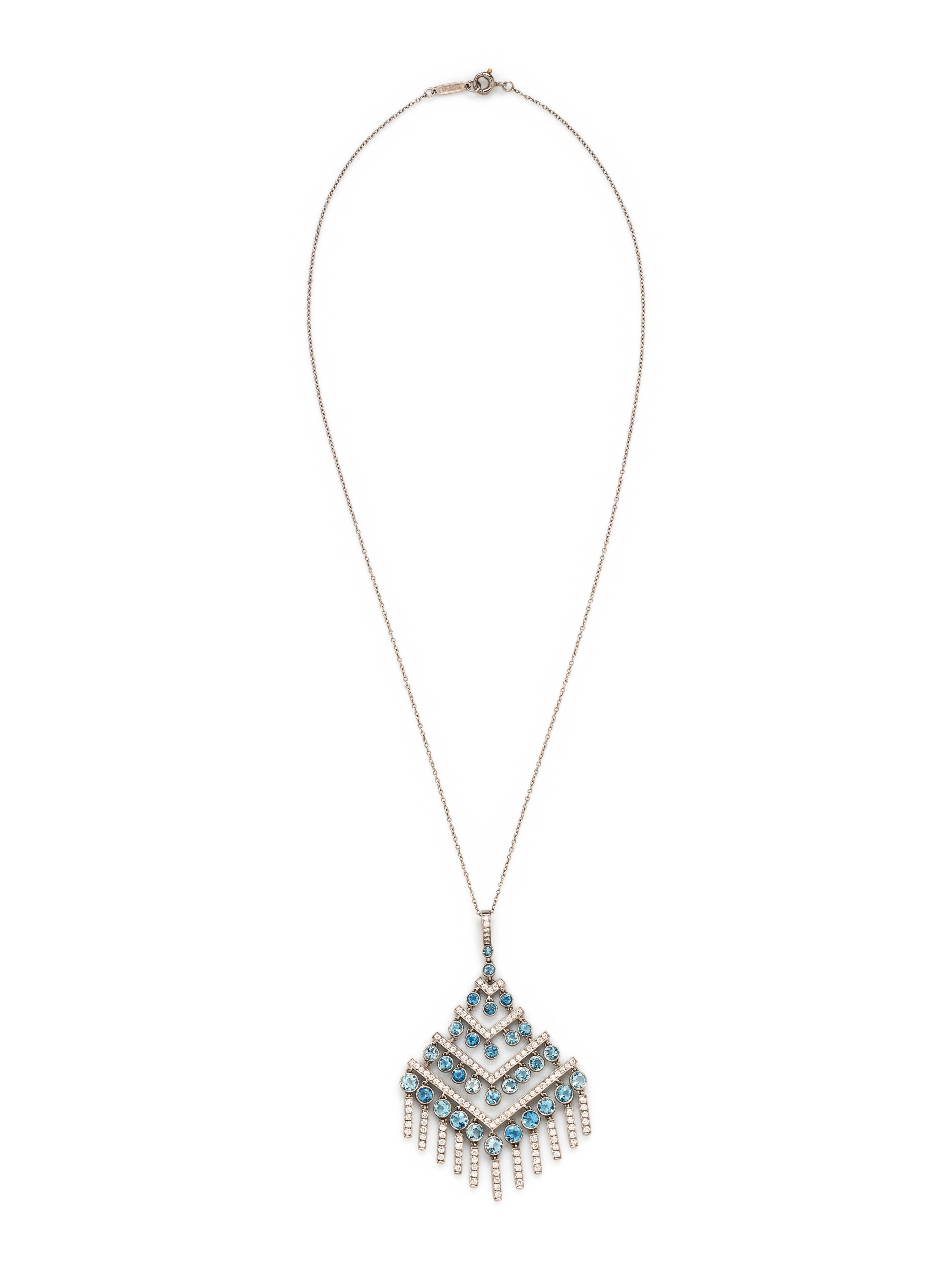TIFFANY & CO., AQUAMARINE AND DIAMOND PENDANT/NECKLACE