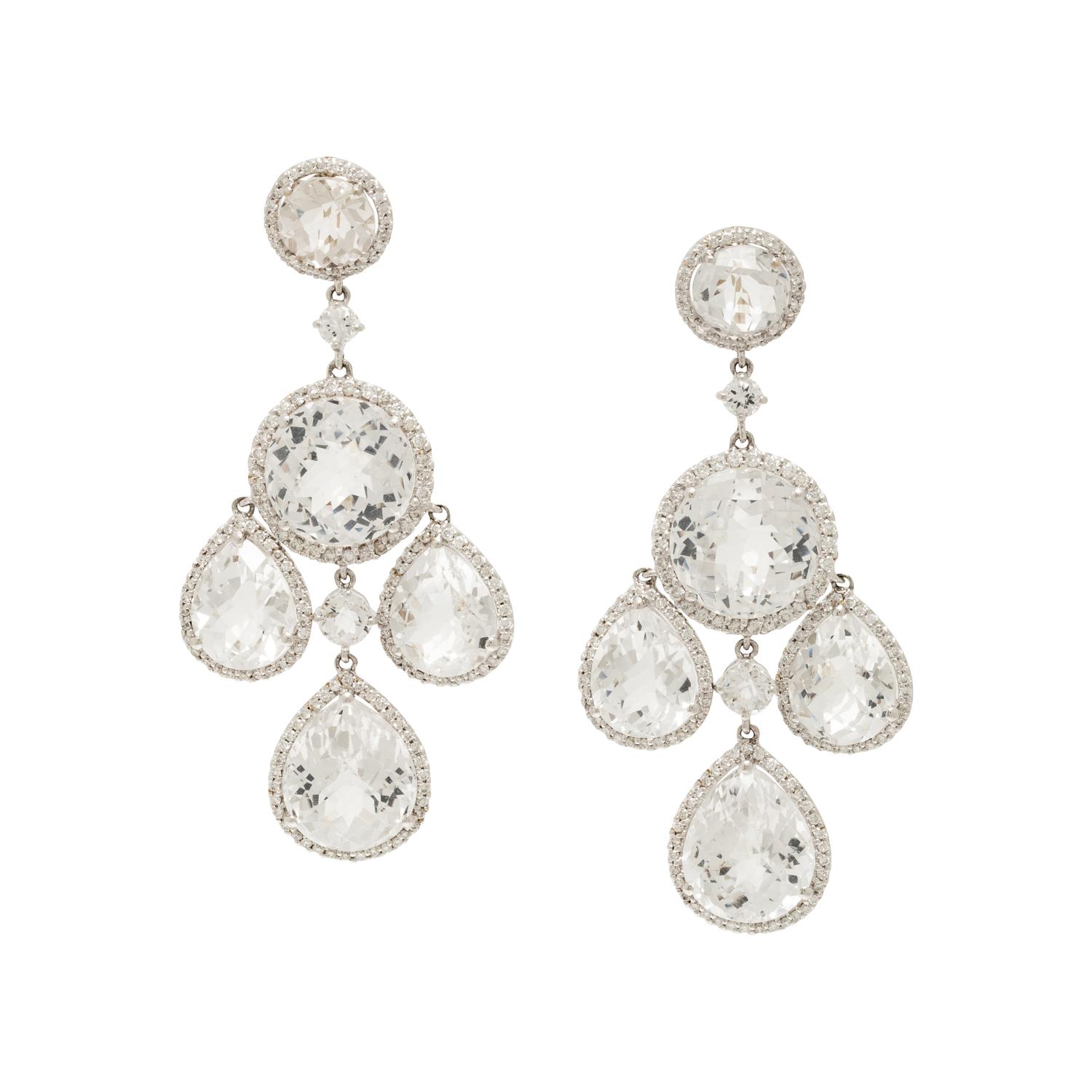 TOPAZ AND DIAMOND PENDANT EARRINGS