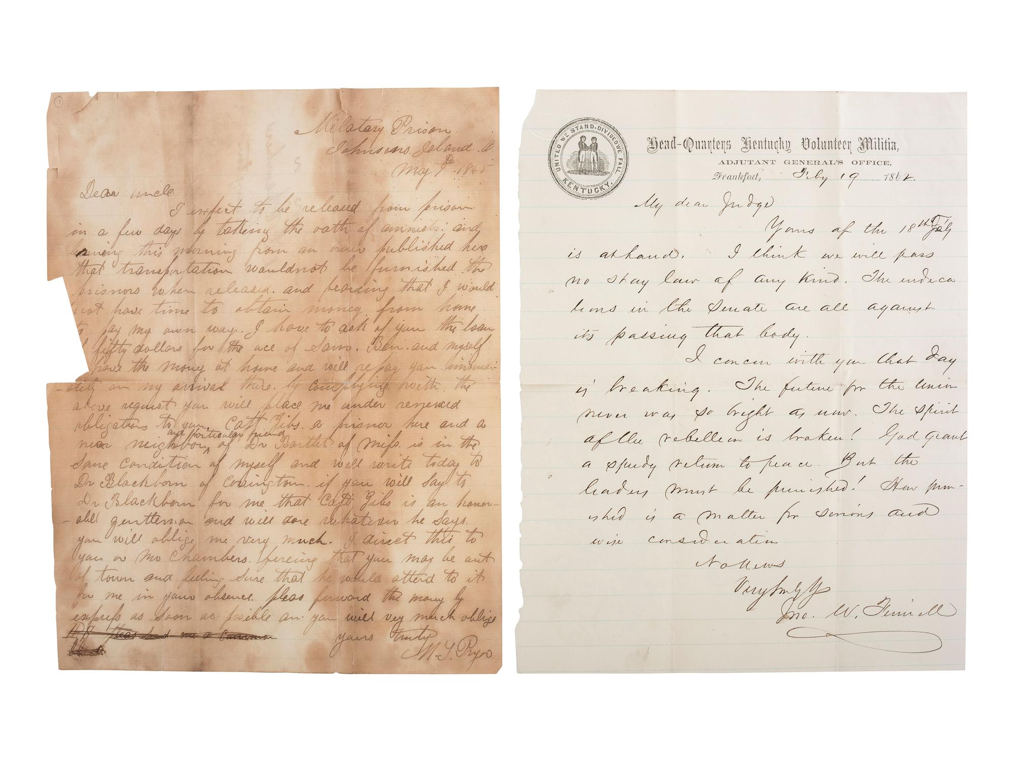 [CIVIL WAR]. Archive of 16 letters to Judge James Pryor, including some from Judge William S. Pryor.