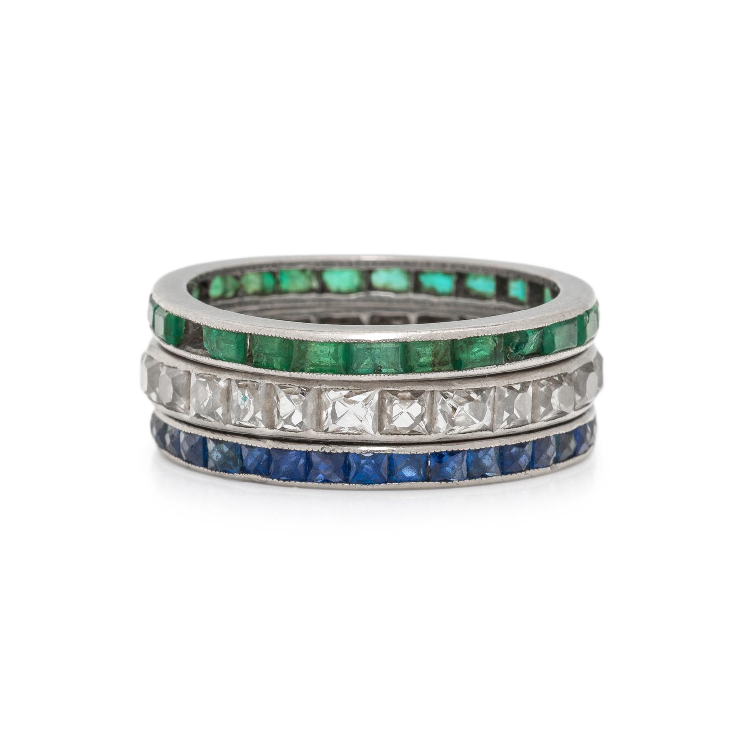 COLLECTION OF EMERALD, SAPPHIRE, AND DIAMOND ETERNITY BANDS