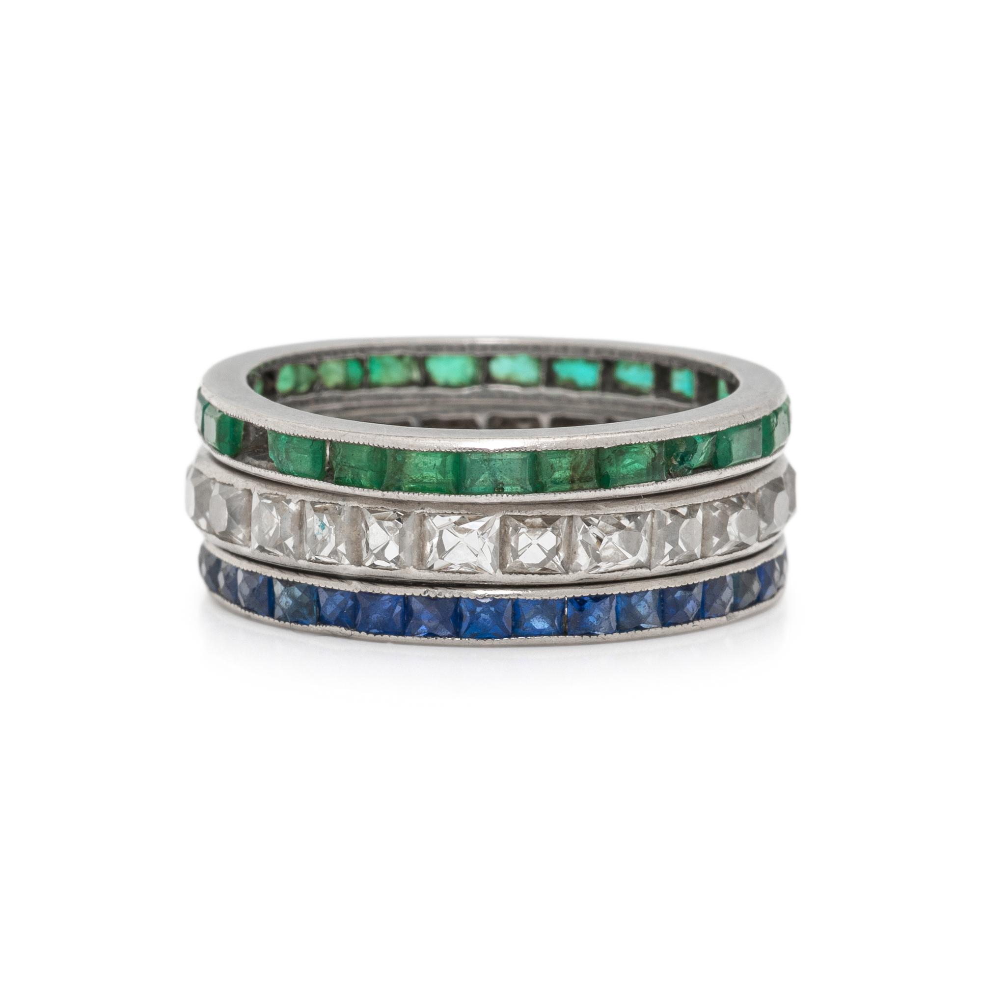 COLLECTION OF EMERALD, SAPPHIRE, AND DIAMOND ETERNITY BANDS