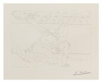 Pablo Picasso, (Spanish, 1881-1973), Minotaure mourantet et jeune femme pitoyable (plate 90 from La Suite Vollard), 1933