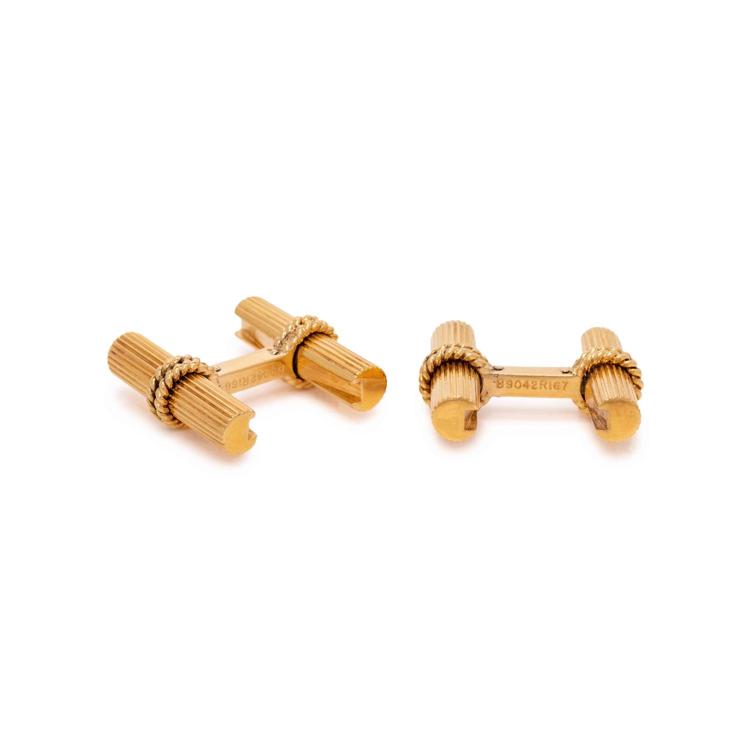 VAN CLEEF & ARPELS, DAVID MORRIS, CONVERTIBLE YELLOW GOLD AND HARDSTONE CUFFLINKS