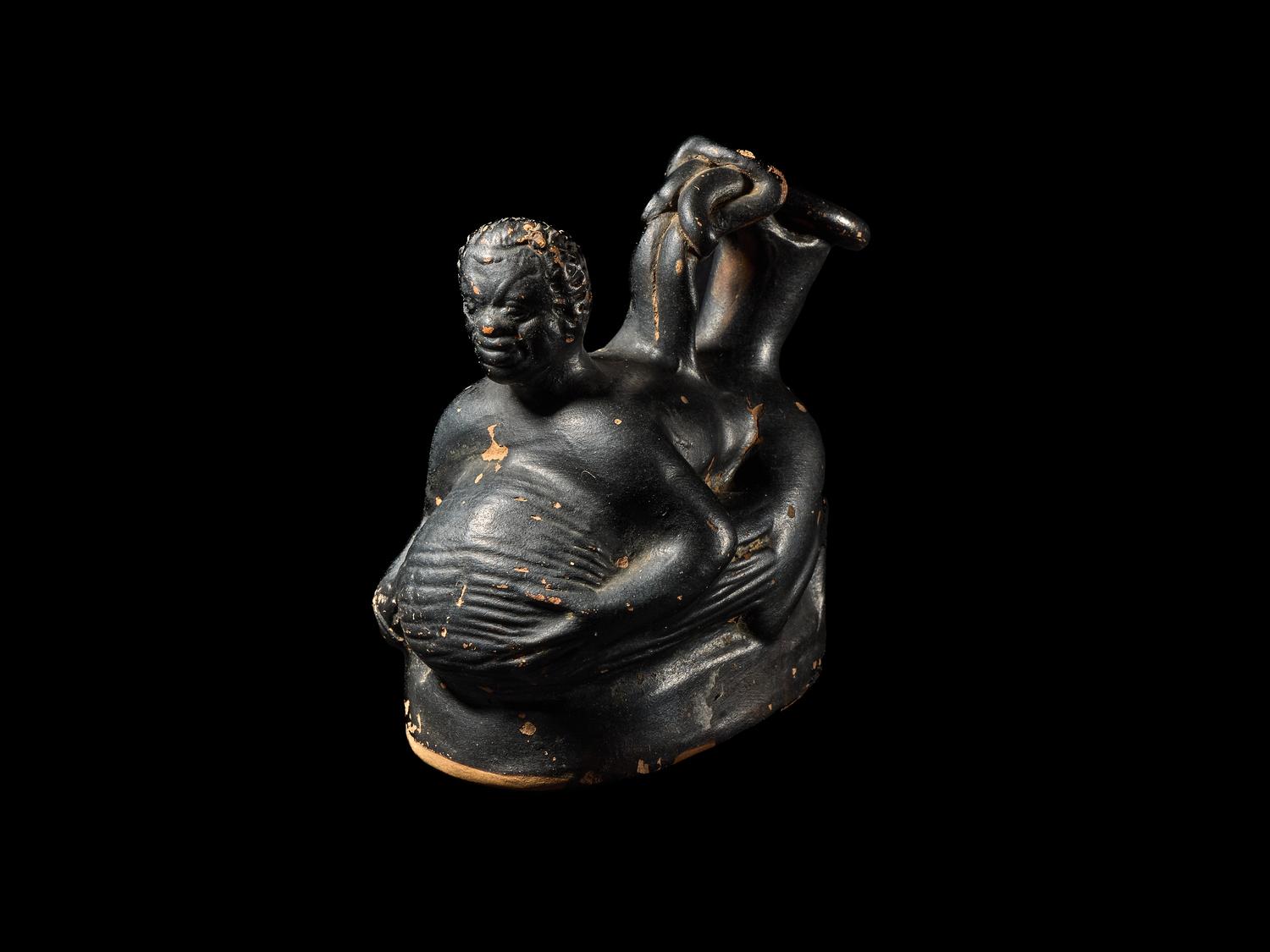 A Campanian Black-Glazed Askos in the Form of a Pygmy and Crane