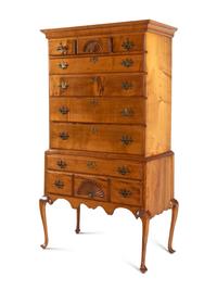 A Queen Anne Fan-Carved Cherrywood Flat-Top High Chest