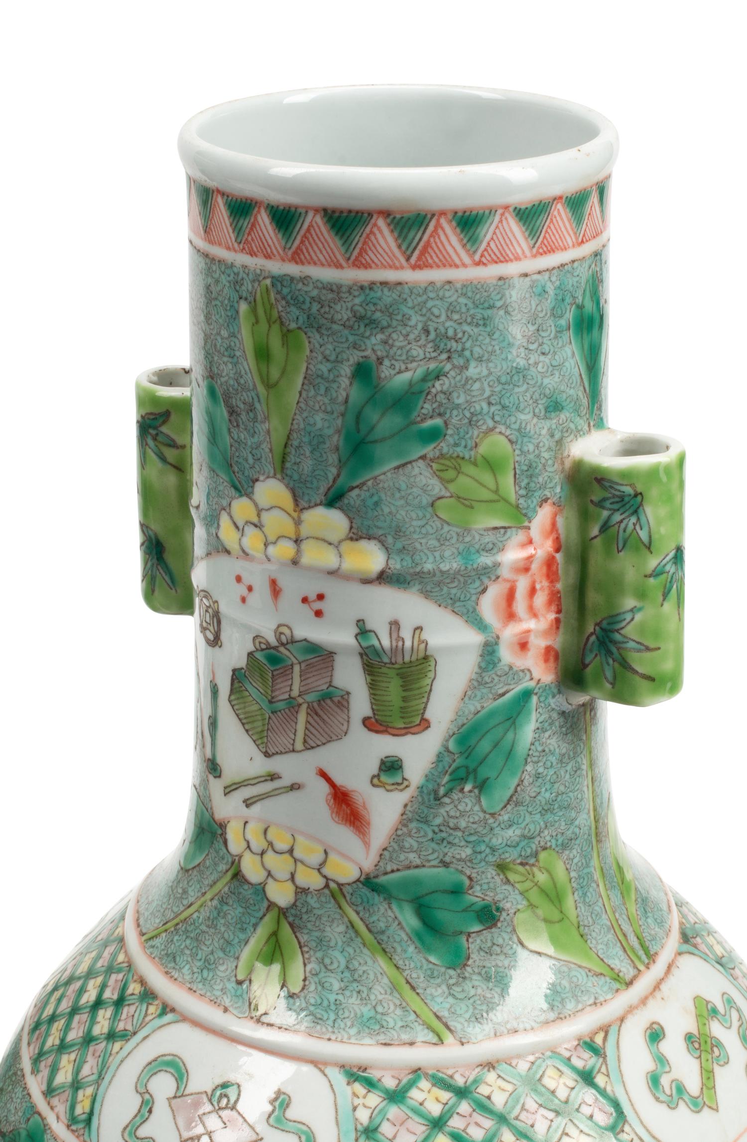 A Pair of Chinese Famille Verte Porcelain Vases