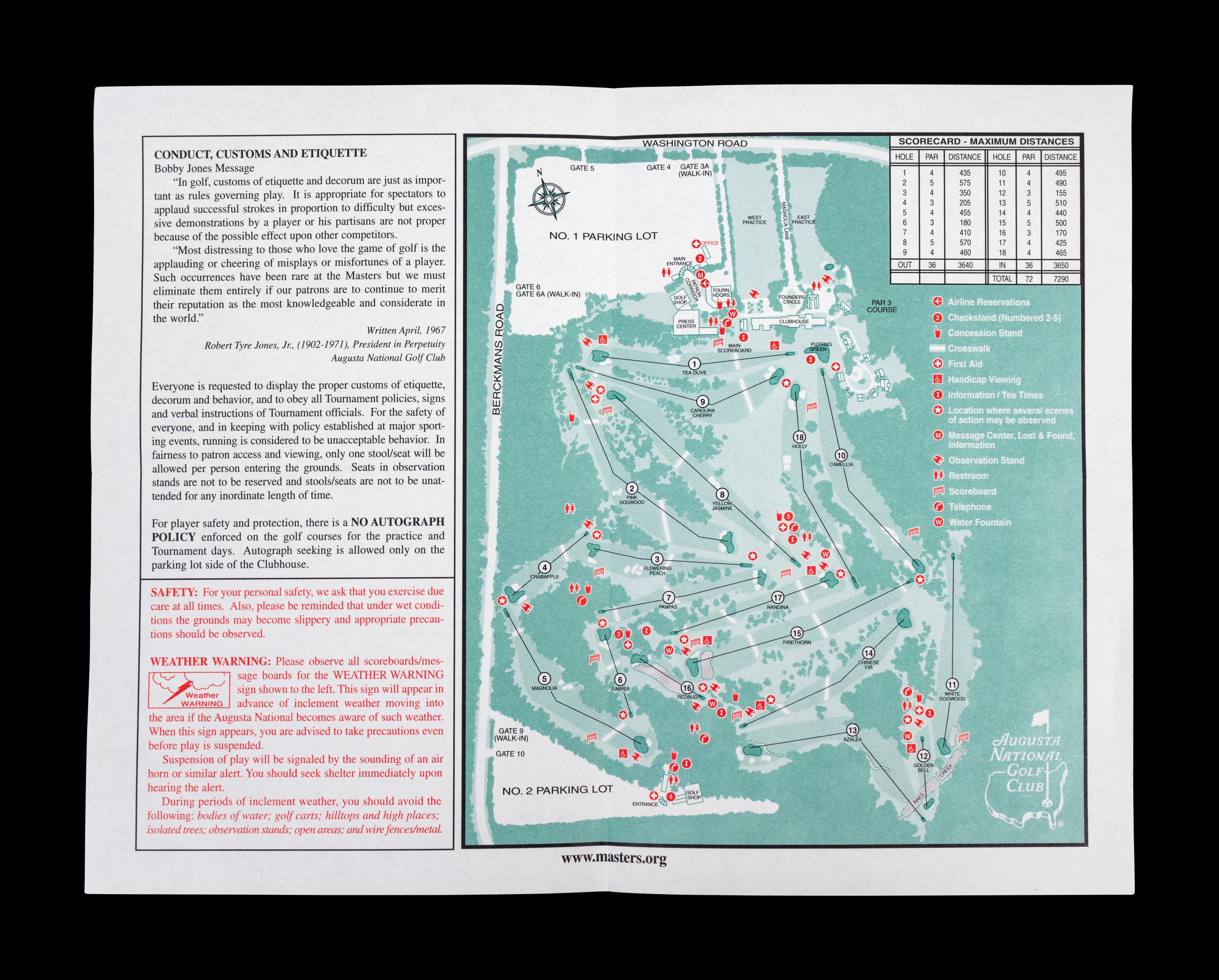 A Group of Masters Golf Tournament Augusta National Spectator Guides and Pairing Sheets Including Tiger Woods' First Appearance,