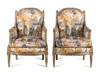A Pair of Louis XVI Gray-Painted Bergères