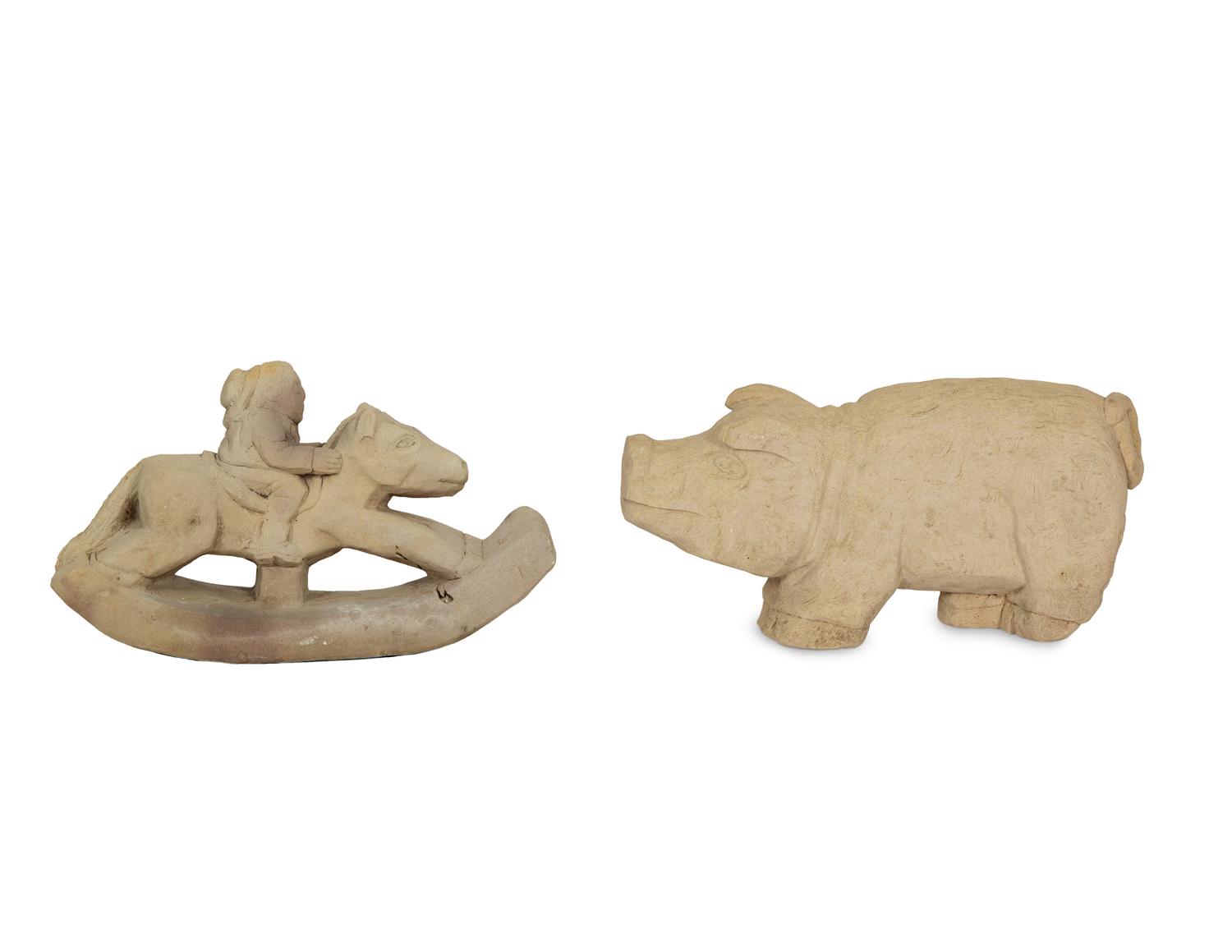Pig and Child on Toy Horse (two works)