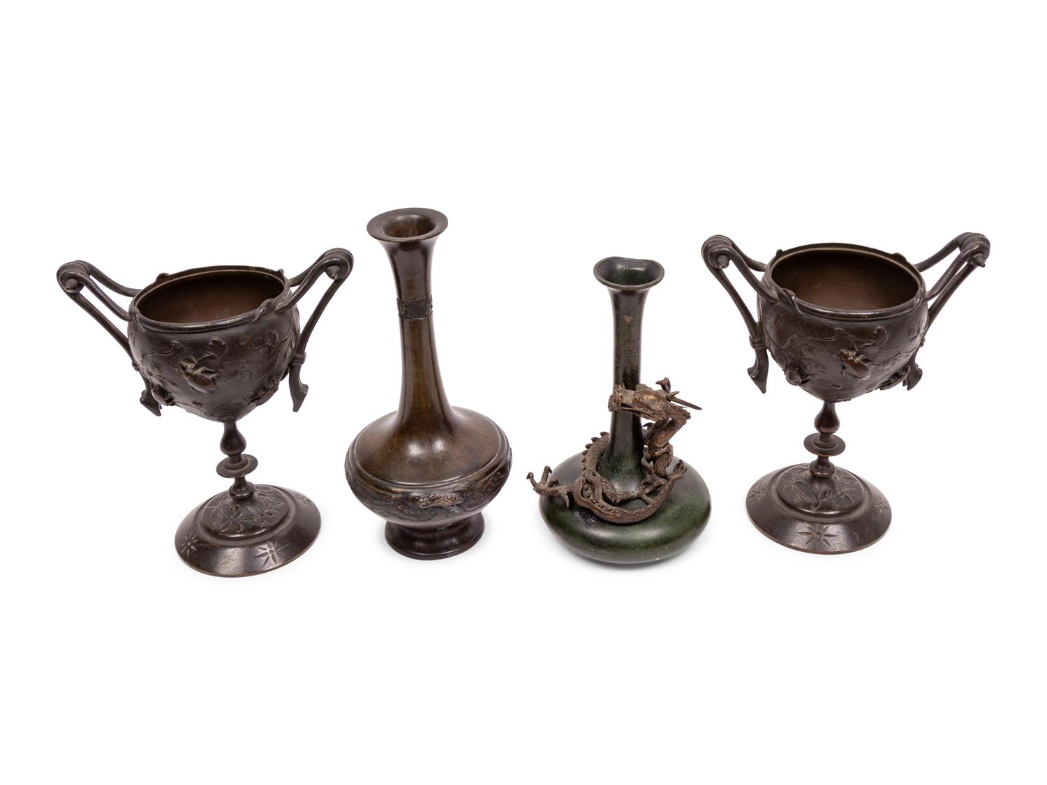 Two Pairs of Japanese Bronze Vessels