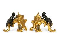 A Pair of Louis XV Style Gilt and Patinated Bronze Chenets