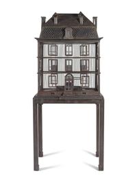 A Large French Grey-Painted Metal Chateau-Form Birdcage