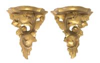 Two Pairs of Italian Giltwood Wall Brackets, Height of tallest 10 inches.