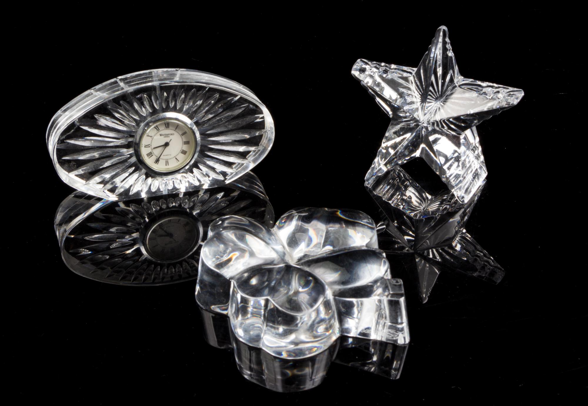 A Waterford Cut Glass Desk Clock Height of clock 2 1/2 inches. — SECOND HALF 20TH CENTURY